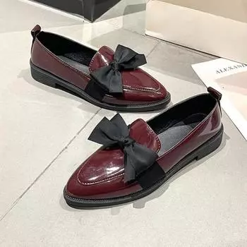 Женские лоферы с заостренным бантом 2024 года, новая весенняя удобная официальная обувь, модные туфли Мэри Джейн для женщин больших размеров, повседневные туфли на плоской подошве 35 чёрный