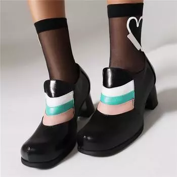 Женские лоферы, туфли-лодочки с круглым носком на массивном высоком каблуке, лаконичный брендовый дизайн, женская модная профессиональная обувь, весенне-осенняя обувь черного цвета 46