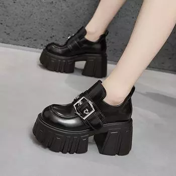 Женские лоферы в британском стиле на толстой подошве без застежек - весенняя обувь на платформе 2025 года, увеличивающая рост, из кожи 39 чёрный