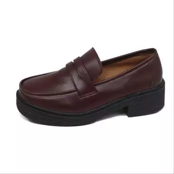 Женские лоферы в стиле преппи, туфли для девочек-студенток, повседневная обувь с квадратным носком и средним каблуком 35