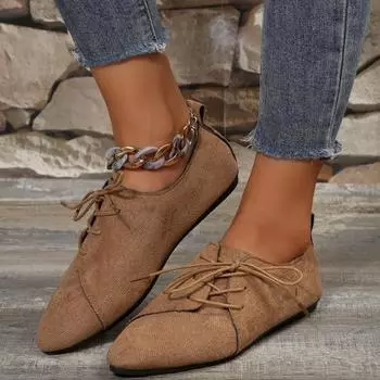 Женские лоферы в стиле ретро, замшевые туфли на плоской подошве с острым носком, женские повседневные кроссовки на шнуровке, женская удобная обувь на мелкой платформе, нескользящая прогулочная обувь 36 коричневый