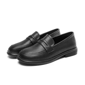 Женские лоферы, весенняя женская обувь из натуральной кожи с круглым носком, женская обувь без шнуровки большого размера в британском стиле 35 чёрный