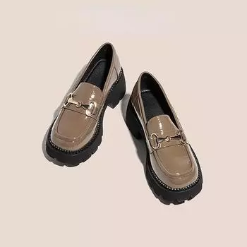 Женские лоферы, женская обувь, повседневные кроссовки, сабо, оксфорды на платформе, слипоны в британском стиле, черные туфли на плоской подошве с круглым носком 35 дубильная кора