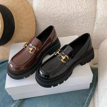 Женские лоферы, женские маленькие кожаные туфли в форме JK, туфли с подъемом и круглым носком с пряжкой 34 чёрный