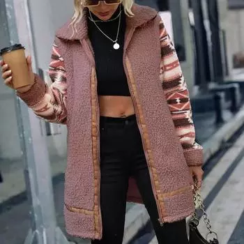 Женские лохматые пальто, модная куртка с цветными блоками, зимняя верхняя одежда на молнии S розовый