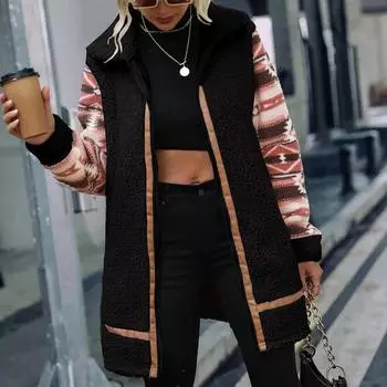 Женские лохматые пальто, модная куртка с цветными блоками, зимняя верхняя одежда на молнии S чёрный