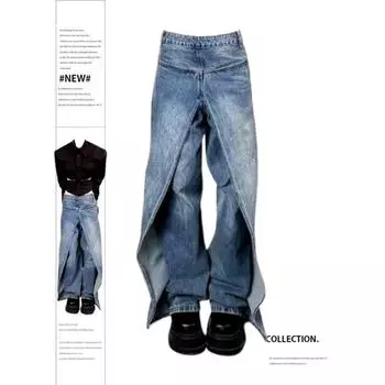 Женские лоскутные джинсы, мешковатые винтажные джинсовые брюки Y2k, эстетика 90-х, 2000-е годы, широкие ковбойские брюки в стиле Харадзюку, оверсайз, дрянная одежда S синий