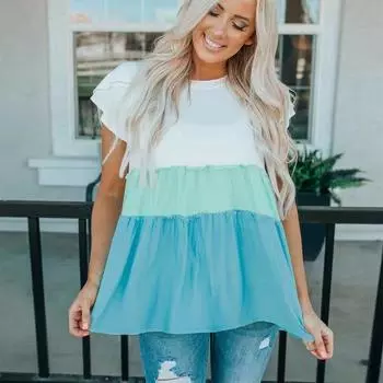 Женские лоскутные футболки, летние свободные синие футболки с короткими рукавами и градиентным принтом Tie Dye, топы S синий