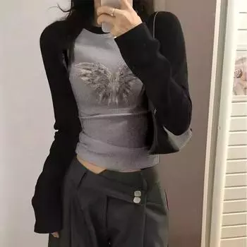 Женские лоскутные футболки Y2K, топы для девочек, футболки для тренировок, женские футболки с длинными рукавами