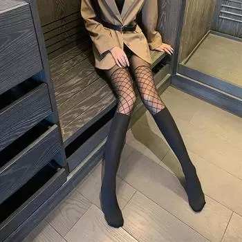 Женские лоскутные колготки женские чулки бедра высокие чулки черные шелковые носки One size чёрный