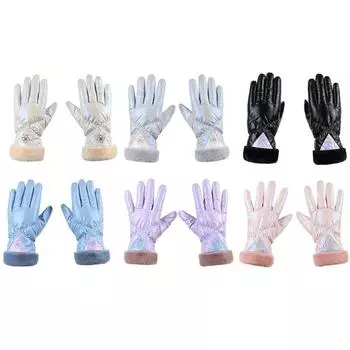 Женские лыжные перчатки, утолщенные перчатки для езды на мотоцикле, блестящие зимние варежки для скалолазания розовый