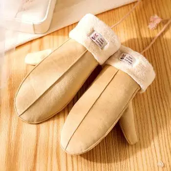 Женские лыжные висячие шейные флисовые плюшевые варежки, замшевые перчатки, зимние однотонные ветрозащитные перчатки озеро синий