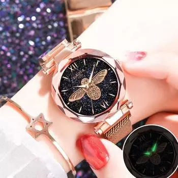 Женские магнитные металлические роскошные наручные часы, корейские популярные часы