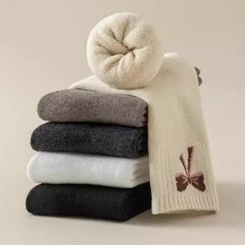 Женские махровые носки, осенние и зимние, толстые, теплые, средней длины, плюс бархатные носки, женские средние и длинные, ветрозащитные женские носки one size чёрный