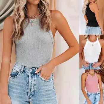 Женские майки без рукавов, базовые топы на бретельках, рубашка, узкая трикотажная блузка со спиной-борцовкой S белый