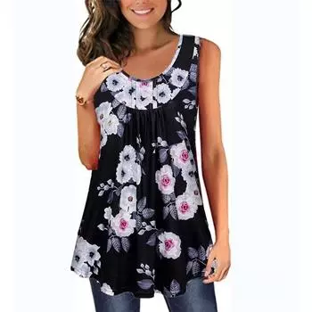 Женские майки без рукавов с цветочным принтом, женская повседневная свободная майка-майка, футболка