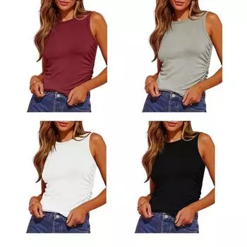 Женские майки без рукавов с круглым вырезом и плиссированными рубашками по бокам L