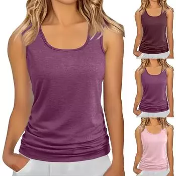 Женские майки без рукавов с квадратным вырезом и сборками Футболки Топ L розовый