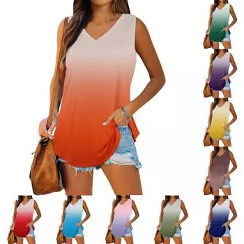 Женские майки больших размеров с V-образным вырезом, летние майки, свободные топы без рукавов L