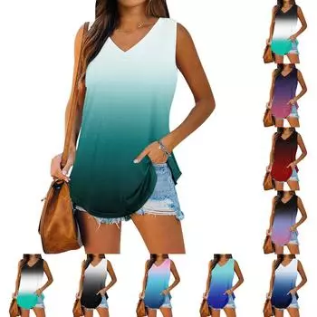 Женские майки больших размеров с V-образным вырезом, летние майки, свободные топы без рукавов L чёрный