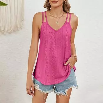 Женские майки, модные летние повседневные топы без рукавов с v-образным вырезом и v-образным вырезом S темно-розовый
