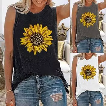 Женские майки, повседневные свободные футболки больших размеров с принтом подсолнечника L чёрный