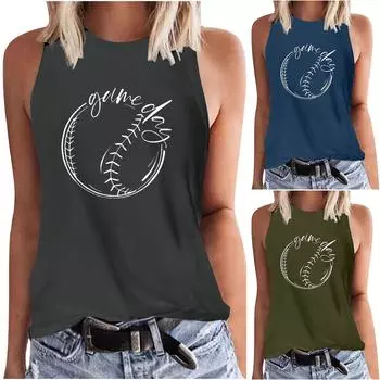 Женские майки с цветочным принтом и круглым вырезом без рукавов, футболки-туники L армия зеленый