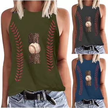 Женские майки с цветочным принтом и круглым вырезом без рукавов, футболки-туники