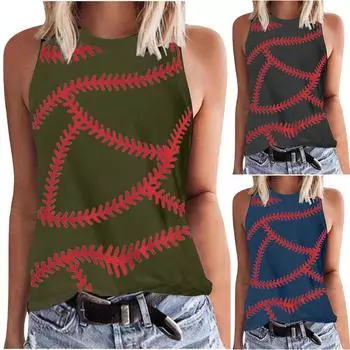 Женские майки с цветочным принтом и круглым вырезом без рукавов, футболки-туники