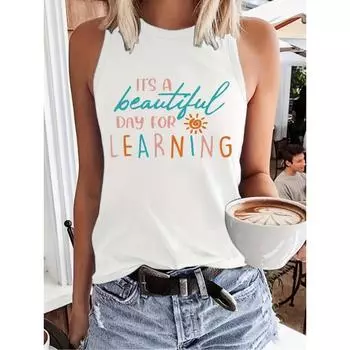 Женские майки с красочными буквенными принтами, летние повседневные женские майки, уличная мода, женская футболка без рукавов S