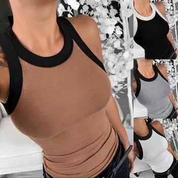 Женские майки сексуальные безрукавки футболки модные летние топы с круглым вырезом больших размеров рубашки S кофейный