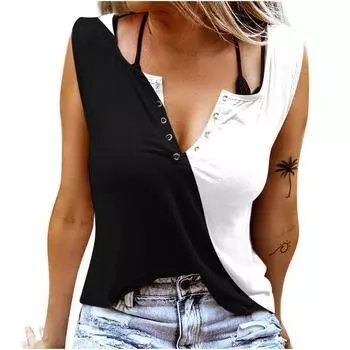 Женские майки, сексуальные летние топы без рукавов с V-образным вырезом, черные топы с 3D принтом и жилетом XS чёрный