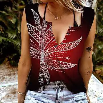 Женские майки, сексуальные летние топы без рукавов с v-образным вырезом, жилет с 3D принтом в виде ромба, крутые легкие топы XS красный