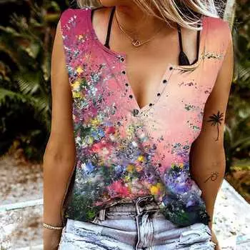 Женские майки, сексуальные летние топы без рукавов с v-образным вырезом, жилет с 3D красивым лесным принтом, крутые легкие топы XS синий