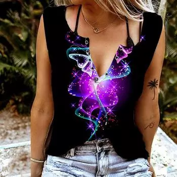 Женские майки, сексуальные летние топы без рукавов с v-образным вырезом, жилет с 3D светящимся принтом бабочки, крутые легкие топы XS синий