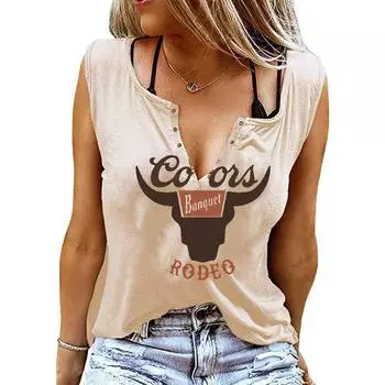 Женские майки, сексуальные летние топы без рукавов с v-образным вырезом, жилет с 3D принтом, топы для корриды с буквенным принтом XS хаки