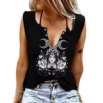 Женские майки, сексуальные летние топы без рукавов с V-образным вырезом, жилет с 3D принтом Rose Beauty Tops XS чёрный