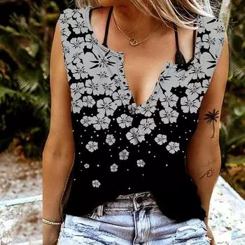 Женские майки, сексуальные летние топы без рукавов с v-образным вырезом, жилет с 3D принтом разбросанных цветов, крутые легкие топы XS синий