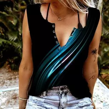 Женские майки, сексуальные летние топы без рукавов с v-образным вырезом, жилет с 3D-синим узором и принтом, крутые легкие топы XS синий