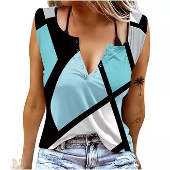 Женские майки, сексуальные летние топы без рукавов с V-образным вырезом, жилет, топы неправильной формы с 3D принтом XS синий