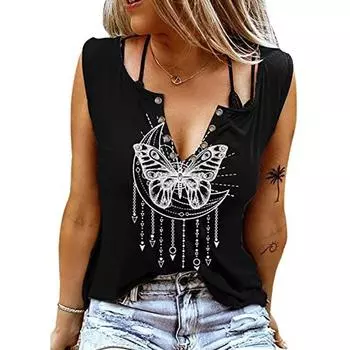 Женские майки, сексуальные летние топы без рукавов с V-образным вырезом, жилет, топы с 3D-принтом и кисточками-бабочками XS чёрный