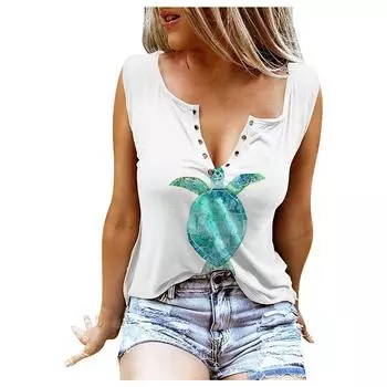 Женские майки, сексуальные летние топы без рукавов с V-образным вырезом, жилет с 3D принтом, кристальные топы-черепахи XS синий
