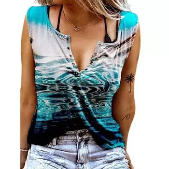 Женские майки, сексуальные летние топы без рукавов с V-образным вырезом, жилет, синие топы Vortex с 3D принтом XS синий