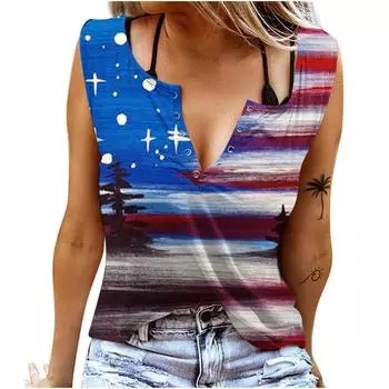 Женские майки, сексуальные летние топы без рукавов с V-образным вырезом, жилет с 3D принтом, разноцветные топы с облаками XS синий