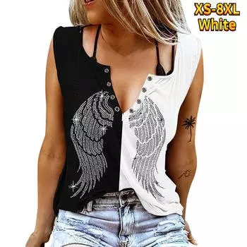 Женские майки, сексуальные летние топы без рукавов с V-образным вырезом, жилет с 3D принтом, топы с красными крыльями XS белый