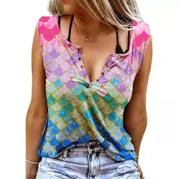 Женские майки, сексуальные летние топы без рукавов с V-образным вырезом, жилет, синие топы с 3D принтом XS синий