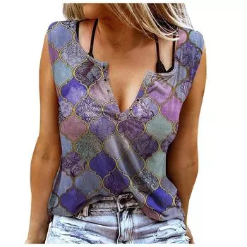 Женские майки, сексуальные летние топы без рукавов с v-образным вырезом, жилет, топы с 3D принтом фонаря и цветочным узором XS фиолетовый