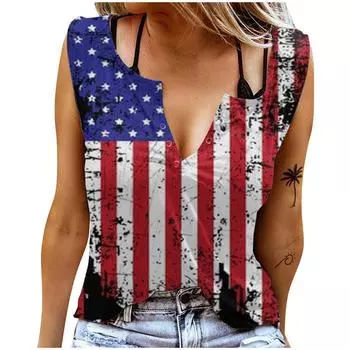 Женские майки, сексуальные летние топы без рукавов с V-образным вырезом, жилет с 3D-принтом, прямоугольные топы со звездами XS красный