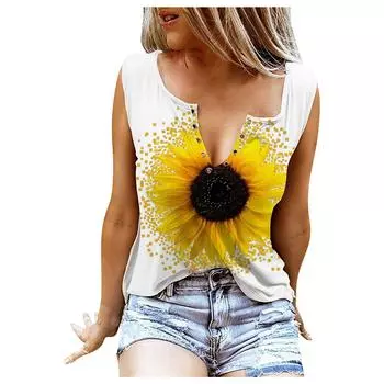 Женские майки, сексуальные летние топы без рукавов с v-образным вырезом, жилет с 3D принтом, красивые желтые топы с подсолнухом XS жёлтый