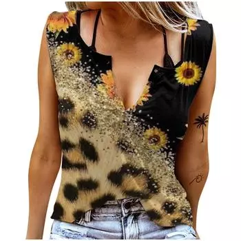 Женские майки, сексуальные летние топы без рукавов с V-образным вырезом, жилет с 3D принтом, желтые топы с подсолнухом XS жёлтый